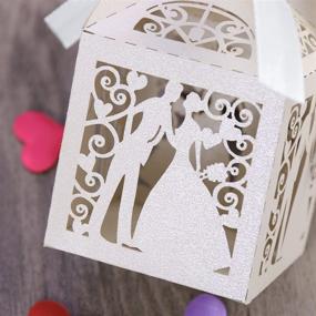 img 1 attached to 🎁 Tinksky 100pcs Couple Design Luxury Lase Cut Wedding Candy Boxes - White, Ideal for Party Favors, Gift Box, Table Decorations