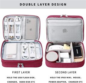 img 2 attached to 🔴 Red Travel Cable Organizer Bag - Double Layer Electronic Accessories Case for Cords, Phone, Charger, Flash Drive, SD Card, and Personal Items