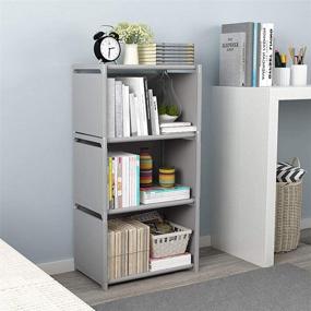 img 3 attached to 📚 Modern Slim Metal Framework Bookcase for Children's Room, Toys, Office, A4 Files, Books, Kitchen, Clothing Storage (Gray, 4-Tier)