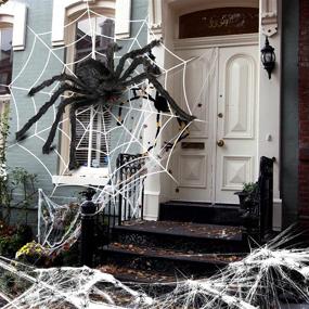 img 4 attached to 🕷️ Spooktacular Halloween Outdoor Decor: OEAGO Stretch Spider Web and Scary Giant Spider Set for Indoor & Outdoor Parties with 80 Fake Spiders