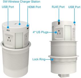 img 1 attached to 🔌 Встроенная распашная розетка для стола и кухонной стойки с беспроводной зарядкой для телефона, защитой от перенапряжения и скрытой распашной док-станцией.