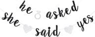 he asked she said yes banner: sparkling black glitter bunting for engagement, wedding, bride to be, groom to be, bridal shower, valentine's day party decorations logo