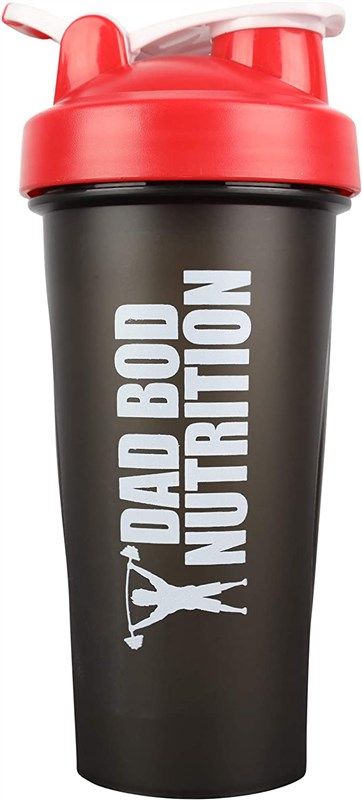 Dad Bod Nutrition Funny Protein Shaker Water Bottle 28 Ounce Cup With Red  Lid (Red Lid)