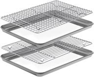 🍪 cekee baking sheet rack set - 2 stainless steel cookie sheets with 2 wire racks - nonstick baking pan tray for oven, cooling rack included - size 12 x 10 x 1 inch - non toxic, heavy duty, easy to clean logo