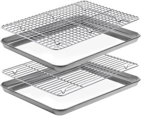 img 4 attached to 🍪 CEKEE Baking Sheet Rack Set - 2 Stainless Steel Cookie Sheets with 2 Wire Racks - Nonstick Baking Pan Tray for Oven, Cooling Rack Included - Size 12 x 10 x 1 Inch - Non Toxic, Heavy Duty, Easy to Clean