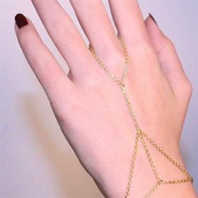 img 1 attached to 🌿 Adjustable Slave Chain Hand Harness Bracelet Linked Finger Ring - Leaf Snake Design for Women and Girls, Ideal Gifts