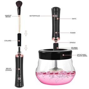 img 3 attached to 💄 Electric Makeup Brush Cleaner and Dryer Machine - Automatic Brush Cleaner for All Size Brushes with 8 Rubber Collars (Black-2) - Deep Cosmetic Makeup Brushes Cleaner Spinner