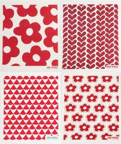 img 1 attached to Trendy Tripper Swedish Dishcloths/Sponge Cloths - 4 Pack of Stylish RED Designs (Blommors/Cirkus/Fiddeli/Hearts)