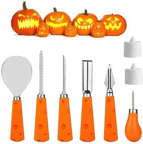 img 4 attached to Abell Halloween Pumpkin Carving Kit - 6 PCS 🎃 Sturdy Stainless Steel Tools Set for Jack-O-Lanterns with 2 Tea Lights