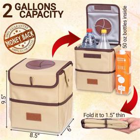 img 2 attached to 🚗 Car Trash Can – Detachable Lining, Waterproof, Foldable – Console or Seat Hanging Auto Garbage Bag with Lid and Storage Pockets (2 Gallon, Beige) – Enhanced for SEO