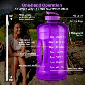 img 1 attached to OUTXE Gallon Water Bottle: BPA-Free with Straw, 128 oz Motivational Tritan Sports Bottle with Time Marker, Large BPA-Free Water Jug with Handle - Reusable Workout Gym Fitness Purple