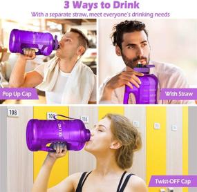 img 3 attached to OUTXE Gallon Water Bottle: BPA-Free with Straw, 128 oz Motivational Tritan Sports Bottle with Time Marker, Large BPA-Free Water Jug with Handle - Reusable Workout Gym Fitness Purple