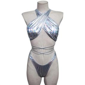 img 3 attached to JUMISEE Women's Neon Shiny Hologram Bikini - Sexy Wrap Around Swimwear for Rave Party