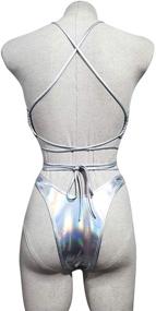 img 2 attached to JUMISEE Women's Neon Shiny Hologram Bikini - Sexy Wrap Around Swimwear for Rave Party