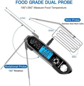 img 2 attached to 🌡️ Водонепроницаемый двухзондовый мясной термометр с сигналом тревоги, моментальный показывающий термометр для кухни, готовки, гриля, жарки в масле – подсветка, калибровка включена