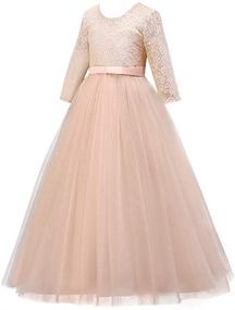 img 3 attached to 👗 Stunning Girls' Floor Length Lace Bridesmaid Dress for Wedding and Pageant Events - Elegant 3/4 Sleeves, Maxi Tulle Ball Gowns for Kids