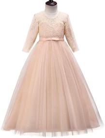 img 1 attached to 👗 Stunning Girls' Floor Length Lace Bridesmaid Dress for Wedding and Pageant Events - Elegant 3/4 Sleeves, Maxi Tulle Ball Gowns for Kids