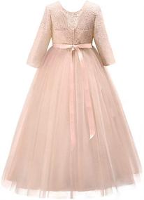 img 2 attached to 👗 Stunning Girls' Floor Length Lace Bridesmaid Dress for Wedding and Pageant Events - Elegant 3/4 Sleeves, Maxi Tulle Ball Gowns for Kids