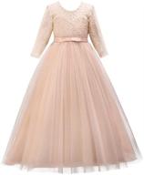 👗 stunning girls' floor length lace bridesmaid dress for wedding and pageant events - elegant 3/4 sleeves, maxi tulle ball gowns for kids logo