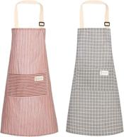 🧥 premium 2-piece cotton linen adjustable cooking apron set with 2 pockets - soft chef cooking kitchen artist painting aprons for women and men - cute red and gray apron логотип