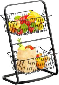 img 4 attached to 🧺 Wire Market Basket Stand: 2 Tier Vertical Fruit Basket for Kitchen and Pantry Storage