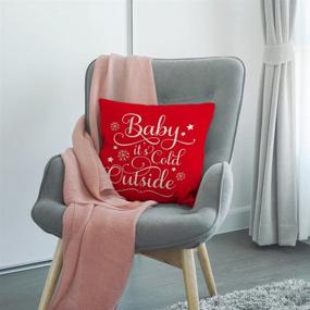 img 2 attached to ❄️ HGOD DESIGNS Baby Its Cold Outside Pillow Cover - Red Cotton Linen Square Cushion Cover for Cozy Home Decor - 18 x 18 inch