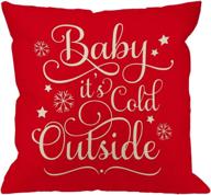 ❄️ hgod designs baby its cold outside pillow cover - red cotton linen square cushion cover for cozy home decor - 18 x 18 inch логотип