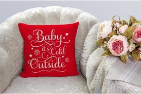 img 3 attached to ❄️ HGOD DESIGNS Baby Its Cold Outside Pillow Cover - Red Cotton Linen Square Cushion Cover for Cozy Home Decor - 18 x 18 inch