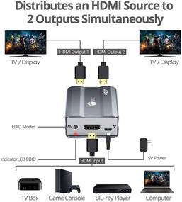 img 2 attached to Разветвитель HDMI SIIG 4K 1x2 - HDMI 2.0 4K60 HDR, HDCP 2.2, управление EDID, цифровой/PCM аудио 7.1, премиальный металлический корпус, соответствие стандартам TAA, защита от электростатического разряда (CE-H26J11-S1)