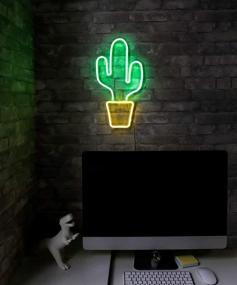 img 1 attached to Illuminating Your Space: Get Vibrant LED Neon Green Cactus Wall Sign by Isaac Jacobs - Perfect for Cool Light, Home Décor, Bedroom, Parties, and Holidays with USB Power!