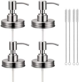 img 4 attached to Rustproof Stainless Steel Mason Jar Soap Dispenser Lids with Pumps - 4 Pack - Suitable for 16 oz Regular Mouth Jars - Includes 4 Brushes - Silver