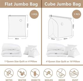 img 3 attached to Space-Saving Cube Vacuum Storage Bags for Clothes, Comforters, and Blankets - 80% More Storage Capacity. Double Zip Seal & Leak Valve, Reusable and Sturdy, Includes Travel Hand Pump (3 Cube Jumbo Bag + 1 Hand Pump)