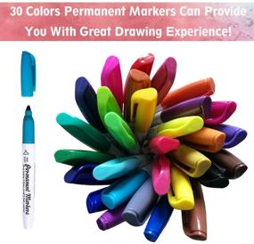 img 1 attached to Smart Color Art Permanent Marker Set - 30 Vibrant Colors, Ideal for Paper, Canvas, Fabric, Crafts, Glass, Metal, Wood - Perfect for Painting, Coloring, and Doodling with Fine Point Precision