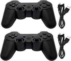 img 4 attached to 2-Pack of Dimrda PS3 Wireless Bluetooth Controllers for Playstation 3 - Black Game Joysticks with Charging Cables