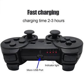 img 1 attached to 2-Pack of Dimrda PS3 Wireless Bluetooth Controllers for Playstation 3 - Black Game Joysticks with Charging Cables