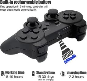 img 2 attached to 2-Pack of Dimrda PS3 Wireless Bluetooth Controllers for Playstation 3 - Black Game Joysticks with Charging Cables