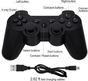 img 3 attached to 2-Pack of Dimrda PS3 Wireless Bluetooth Controllers for Playstation 3 - Black Game Joysticks with Charging Cables