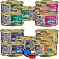 🐱 blue buffalo wilderness cat food variety bundle - grain-free gourmet pate 12 pack (chicken, turkey, duck & salmon) - 36oz total with hotspot pets travel bowl logo