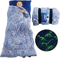 🦖 dinosaur sleeping bag: glow in the dark dino slumber bag for boys and girls - luminescent blue plush t-rex nap mat - large 66in x 30in warm and durable sleeping blanket pad - unique dinosaur gift logo