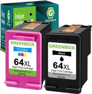 🖨️ remanufactured hp 64xl ink cartridge replacement for envy photo 7155 7855 6255 7120 6252 6220 6230 6258 7158 7130 7132 7164 7858 with printer tray (1 black 1 tri-color) - greenbox logo