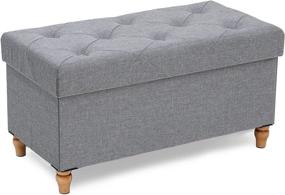 img 4 attached to 🪑 2021 Upgraded 30" Storage Ottoman with Non-Skid Wooden Legs - 80L Storage, 350lbs Load Capacity, Light Grey Linen Fabric - Ideal for Bedroom, Living Room, Entryway, and Foot Rest