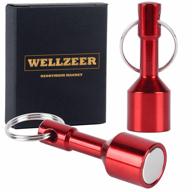 🔑 wellzeer magnetic neodymium keychain, pack of 2, d15mm - red color логотип