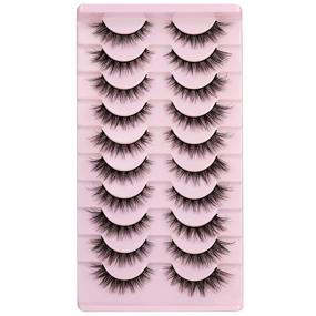 img 4 attached to 👁️ Enhance Your Look with 10 Pairs of Cat Eye Faux Mink Lashes – Multipack Bundle of Natural Wispy False Eyelashes for an Eye-Popping Effect