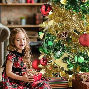 img 1 attached to 🎄 5ft Telfun Collapsible Pop Up Christmas Tinsel Tree - Sparkly Skinny Pencil Tree Decoration for Home, Office, Indoor & Outdoor - Green Gold Sequin Design