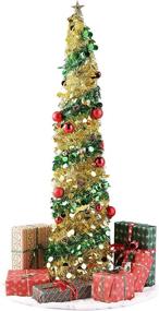 img 4 attached to 🎄 5ft Telfun Collapsible Pop Up Christmas Tinsel Tree - Sparkly Skinny Pencil Tree Decoration for Home, Office, Indoor & Outdoor - Green Gold Sequin Design