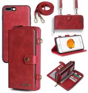 versatile iphone 8 plus and 7 plus wallet case with detachable magnetic closure, card holder, and lanyard – red pu leather flip cover with 13 card slots logo