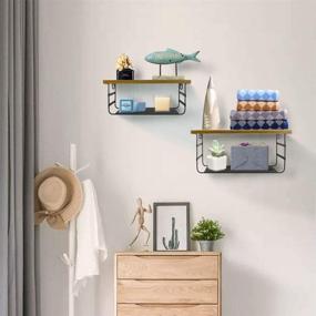 img 1 attached to 📚 Versatile 2 Tier Wall Mounted Shelf Set: Stylish Wall Floating Shelves with Black Metal for Bathroom, Bedroom, Living Room, Laundry Room, Kitchen - Available in 2 Different Sizes