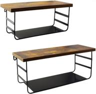 📚 versatile 2 tier wall mounted shelf set: stylish wall floating shelves with black metal for bathroom, bedroom, living room, laundry room, kitchen - available in 2 different sizes logo