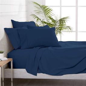 img 1 attached to 🛏️ Bare Home 6 Piece Full XL Bed Sheets - Deep Pocket Full Extra Long Sheet Set, Dark Blue - Ultra-Soft Sheets with 4 Pillowcases