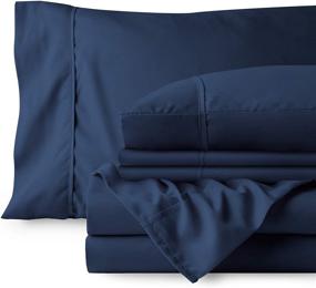 img 4 attached to 🛏️ Bare Home 6 Piece Full XL Bed Sheets - Deep Pocket Full Extra Long Sheet Set, Dark Blue - Ultra-Soft Sheets with 4 Pillowcases